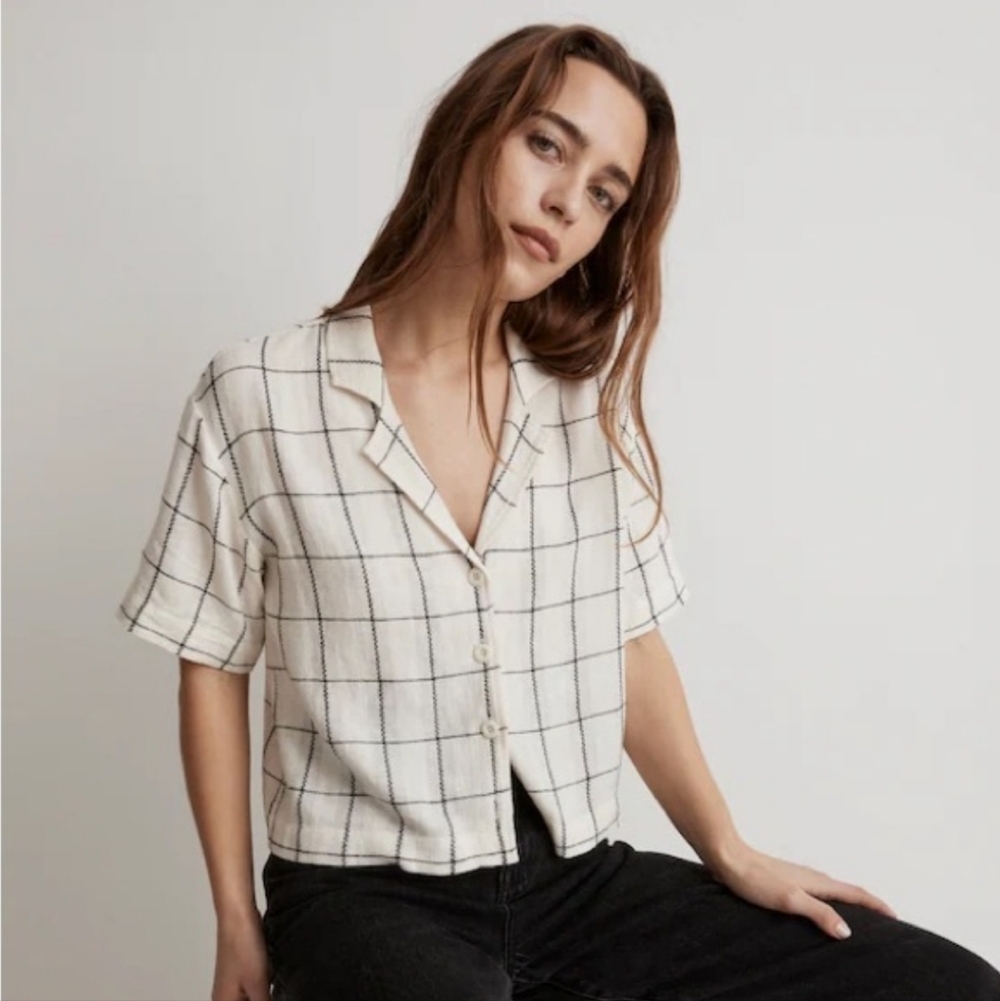 Madewell Cream and Black Checkered Top